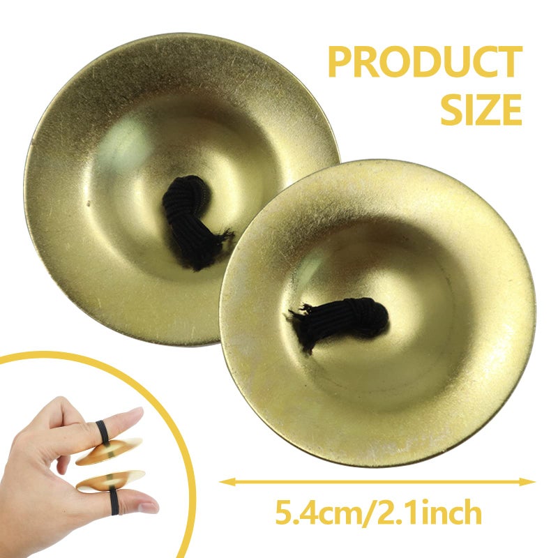 SNOMEL 4Pcs Finger Cymbals 5.3cm/2.1in, Finger Zills for Belly Dance, Brass Hand Cymbals, belly dancing cymbals, Dance Finger Musical Instrument for Dancer Party, Sagats (Gold) - Image 3