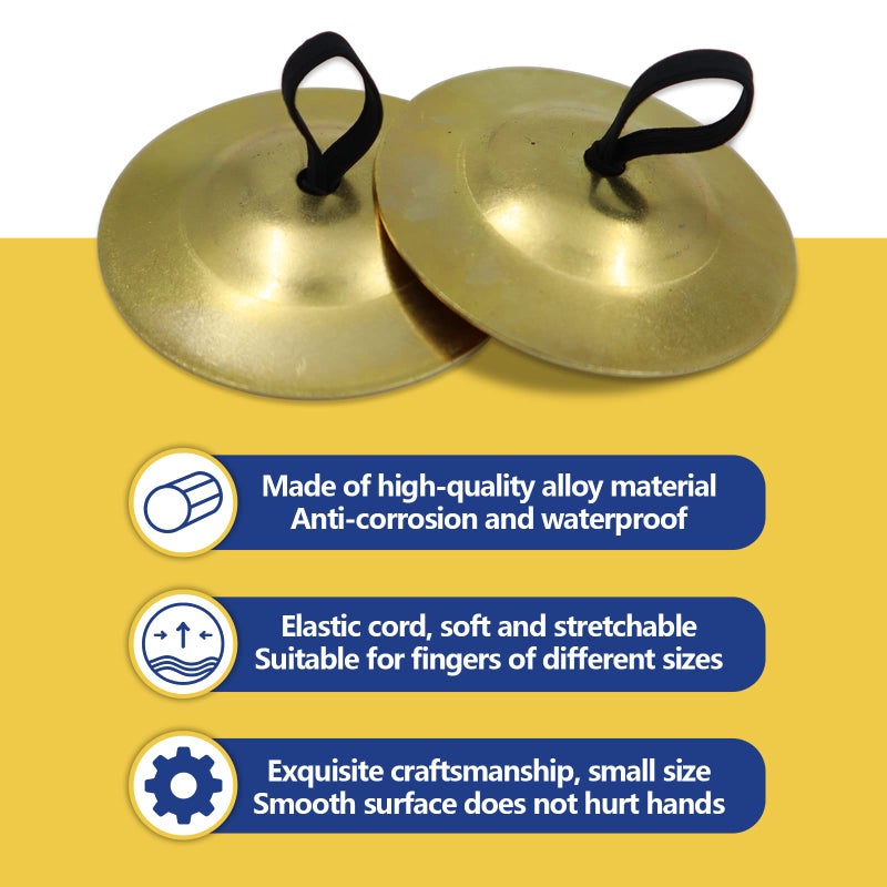 SNOMEL 4Pcs Finger Cymbals 5.3cm/2.1in, Finger Zills for Belly Dance, Brass Hand Cymbals, belly dancing cymbals, Dance Finger Musical Instrument for Dancer Party, Sagats (Gold) - Image 4