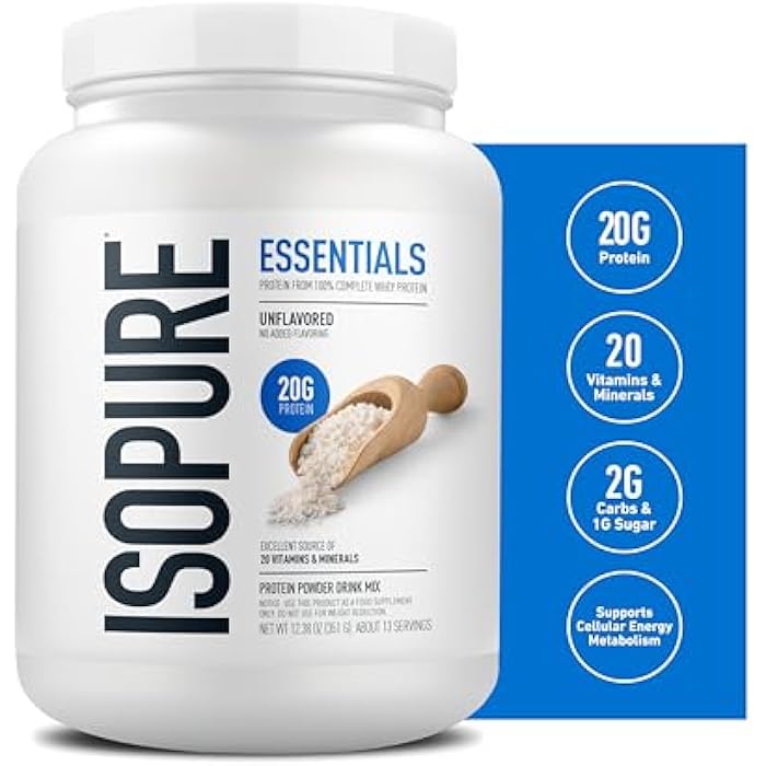 Isopure Essentials 100% Whey Protein Powder, with Vitamins, 20g Protein Per Serving, Unflavored, 13 Servings (Pack of 1) - Image 2