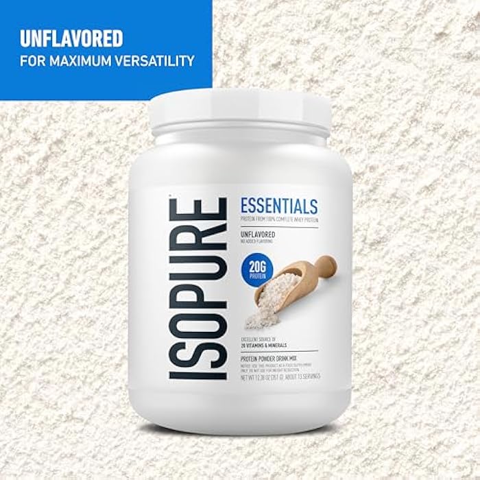 Isopure Essentials 100% Whey Protein Powder, with Vitamins, 20g Protein Per Serving, Unflavored, 13 Servings (Pack of 1) - Image 3