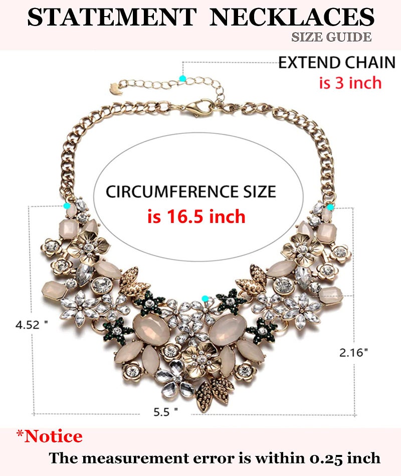 Fsmiling Womens Statement Necklaces Flower Chunky Necklace Floral Bib Necklaces Antique Gold Color - Image 4