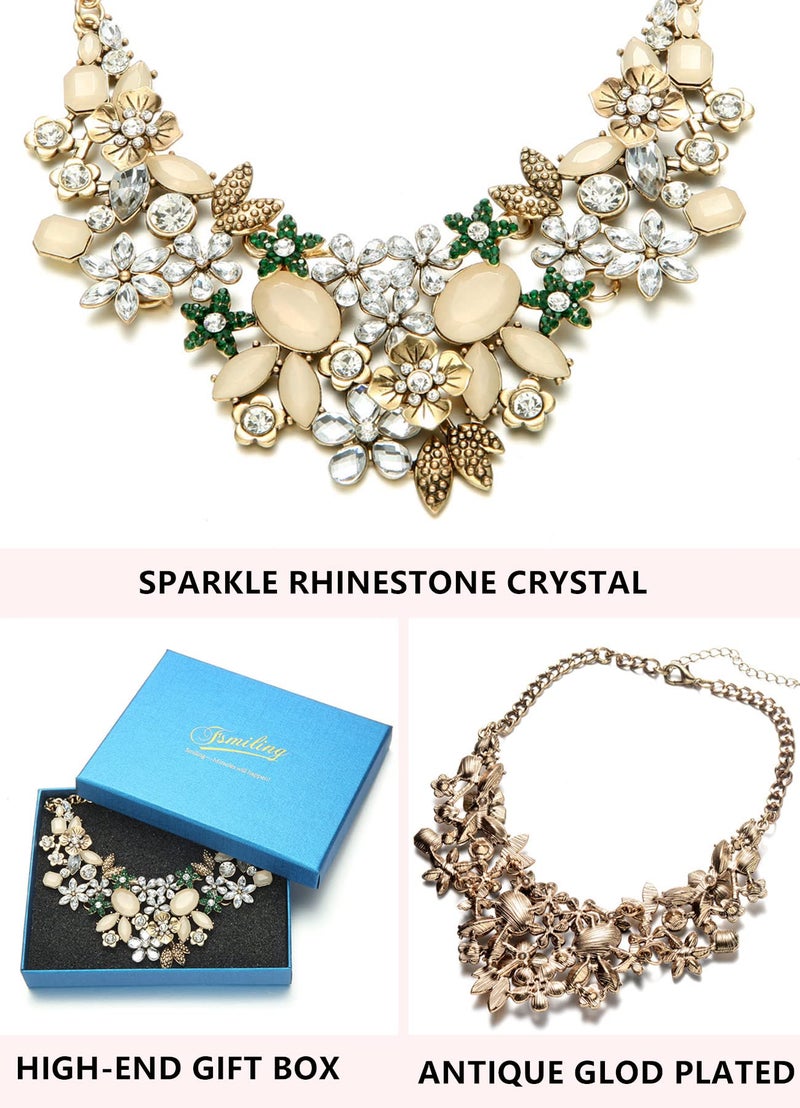 Fsmiling Womens Statement Necklaces Flower Chunky Necklace Floral Bib Necklaces Antique Gold Color - Image 3