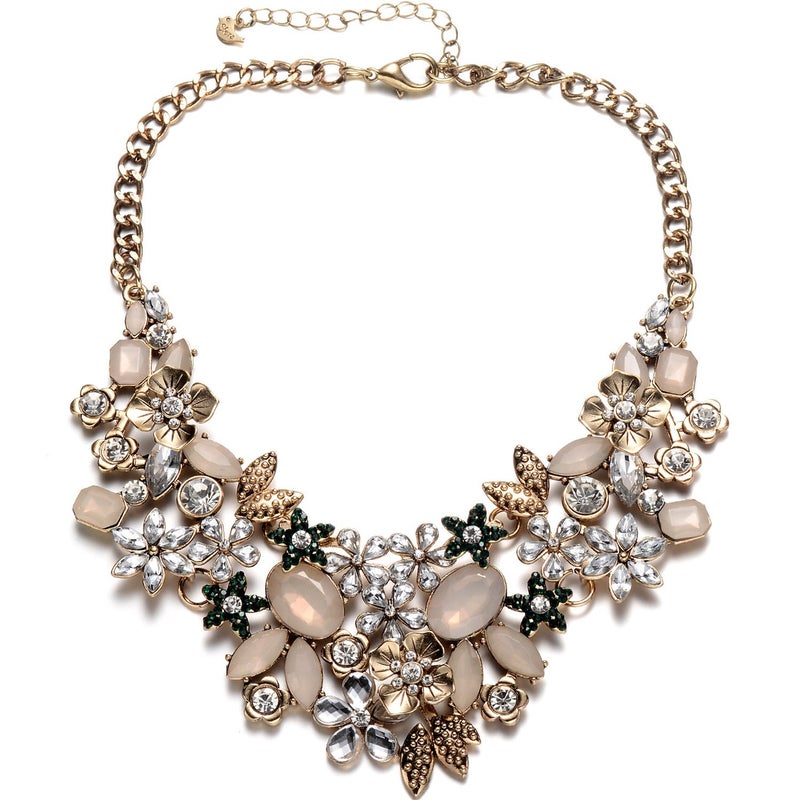 Fsmiling Womens Statement Necklaces Flower Chunky Necklace Floral Bib Necklaces Antique Gold Color - Image 1