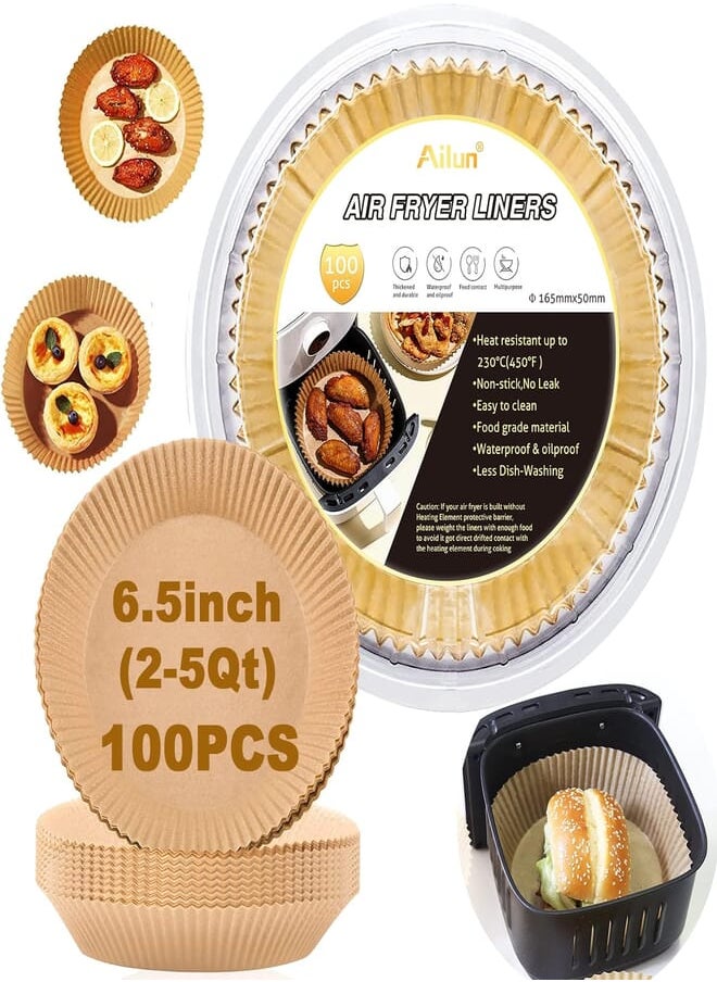Ailun - Ailun Air Fryer Disposable Paper Liners, 100PCS Non-Stick Air Fryer Parchment Liner, Oil Resistant, Waterproof, Food Grade Baking Paper for 2-5 QT Air Fryer Baking Roasting Microwave 6.5inch - Image 1
