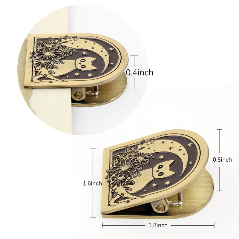 Dizdkizd Vintage Metal Clip for Journals, Planners, Notebooks, Brass Colored Book Clip Little Binder Clip for Page Holder, Book Mark - Cat and Moon - Image 2