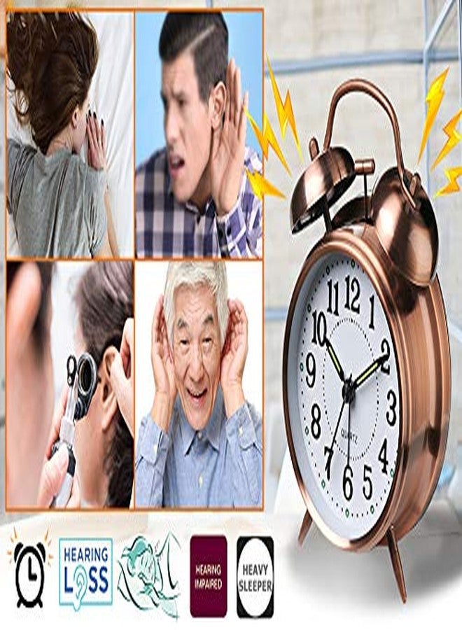 Florastic Old Style Metal Twin Bell Alarm Clock with Night LED Display for Heavy Sleepers (Copper) - Image 4