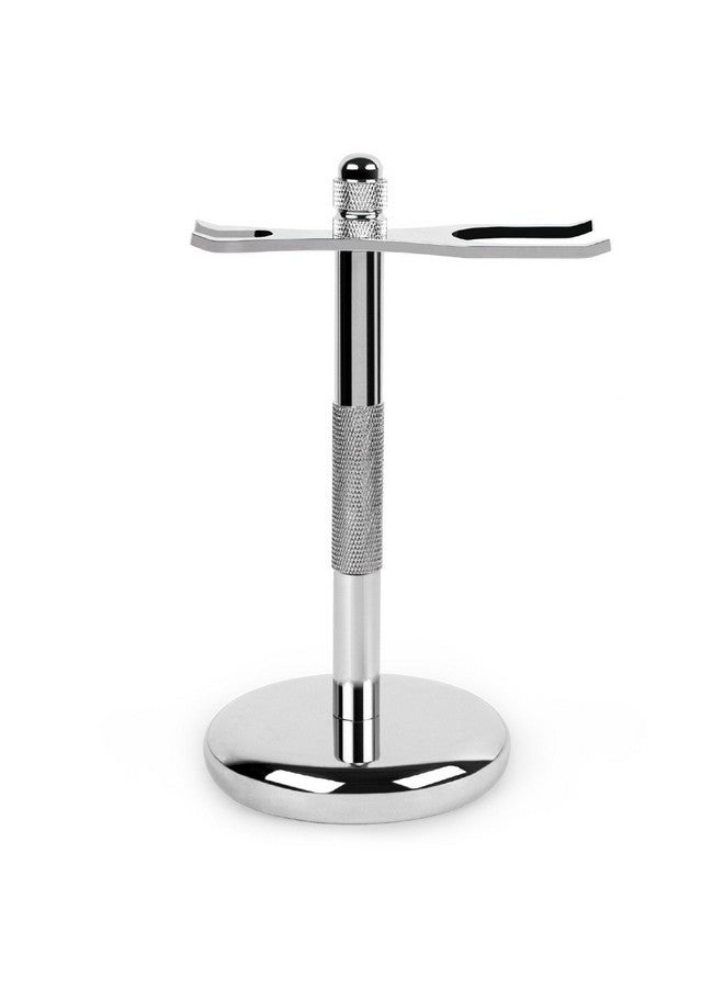 QSHAVE Deluxe Chrome Razor And Brush Stand Holder, Prolong The Life Of Your Shaving Brush, 2 Prongs - Image 1