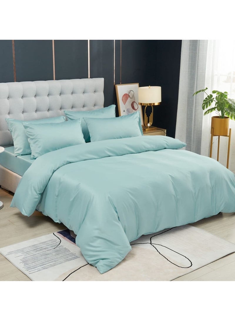 Duoduo home 6 pcs silk satin king size duvet cover set ，mint green - Image 1