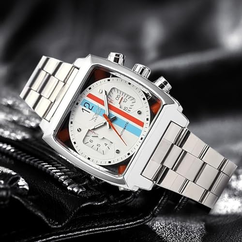 FANMIS Mens Outdoor Sports Automatic Mechanical Analog Date Day Army Silver Stainless Steel Wrist Watch - Image 3