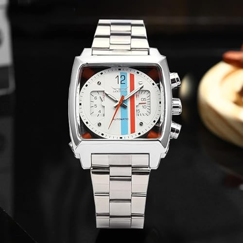 FANMIS Mens Outdoor Sports Automatic Mechanical Analog Date Day Army Silver Stainless Steel Wrist Watch - Image 2
