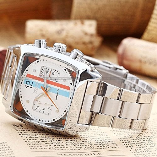 FANMIS Mens Outdoor Sports Automatic Mechanical Analog Date Day Army Silver Stainless Steel Wrist Watch - Image 4