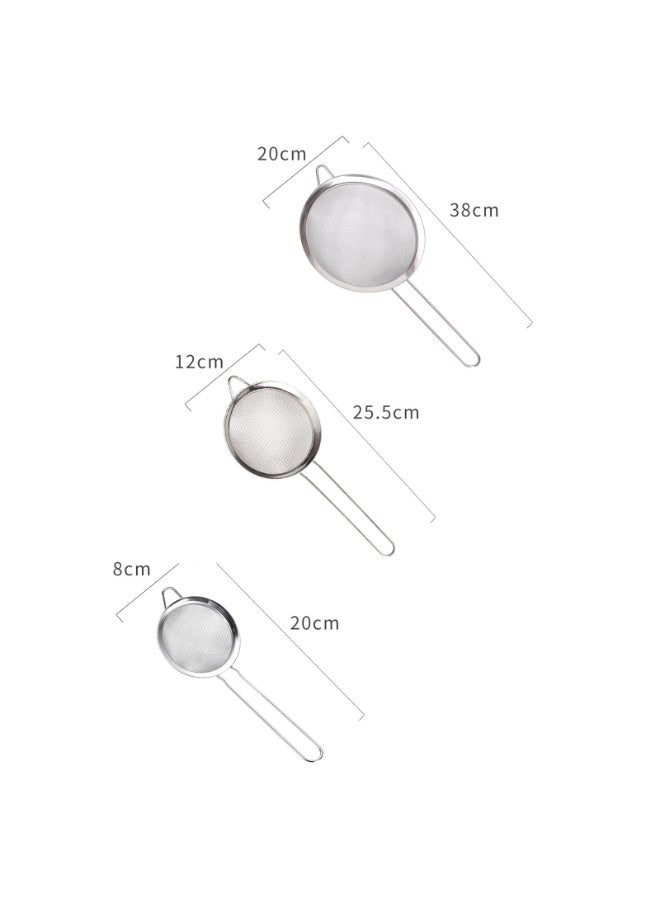 مجموعة من 3 مصافي شبكية من الفولاذ المقاوم للصدأ مع مقبض مصفاة سلكية منخل للمطبخ المنزلي (8 سم، 14 سم، 20 سم) - Image 4
