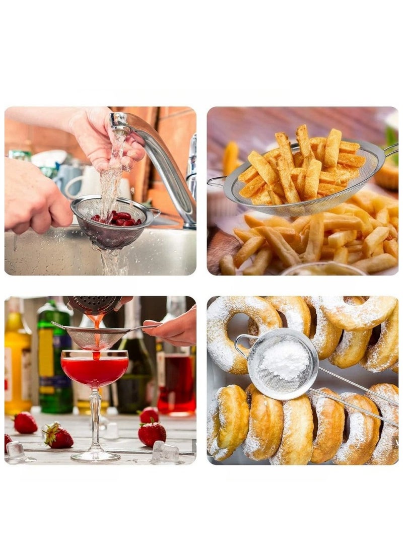 مجموعة من 3 مصافي شبكية من الفولاذ المقاوم للصدأ مع مقبض مصفاة سلكية منخل للمطبخ المنزلي (8 سم، 14 سم، 20 سم) - Image 5