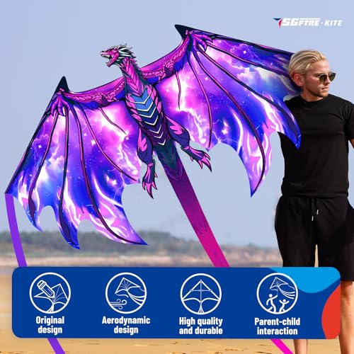 SGftre Complete Kite with Handle, Line & Accessories,Easy to Fly for Kids & Adults, Perfect for Beach, Park, Family Outdoor Activities (Speed Dragon Purple, 1) - Image 3