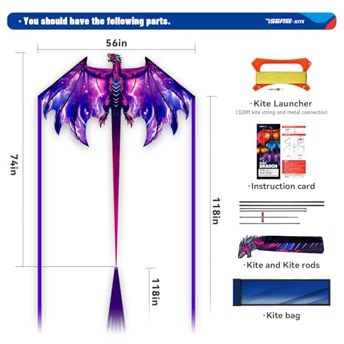 SGftre Complete Kite with Handle, Line & Accessories,Easy to Fly for Kids & Adults, Perfect for Beach, Park, Family Outdoor Activities (Speed Dragon Purple, 1) - Image 5