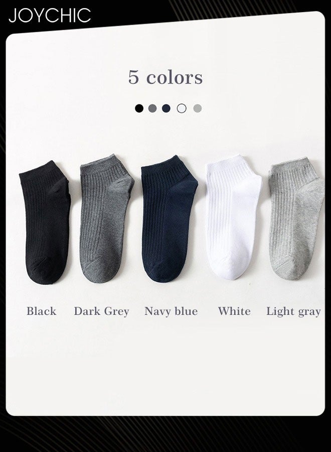 Joychic 5 أزواج من جوارب الرجال ذات الإبرة المزدوجة منخفضة القطع من القطن النقي، قابلة للتنفس وامتصاص العرق، جوارب عمل لجميع الفصول، الخريف والشتاء، متعددة الألوان - Image 3