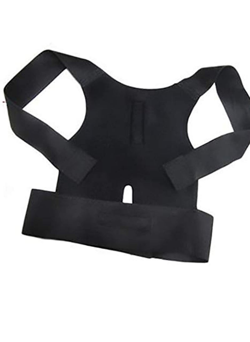 Adult Adjustable Back Lumbar Shoulder Support Correction Brace Belt Posture Corrector Black, ABS, One Size