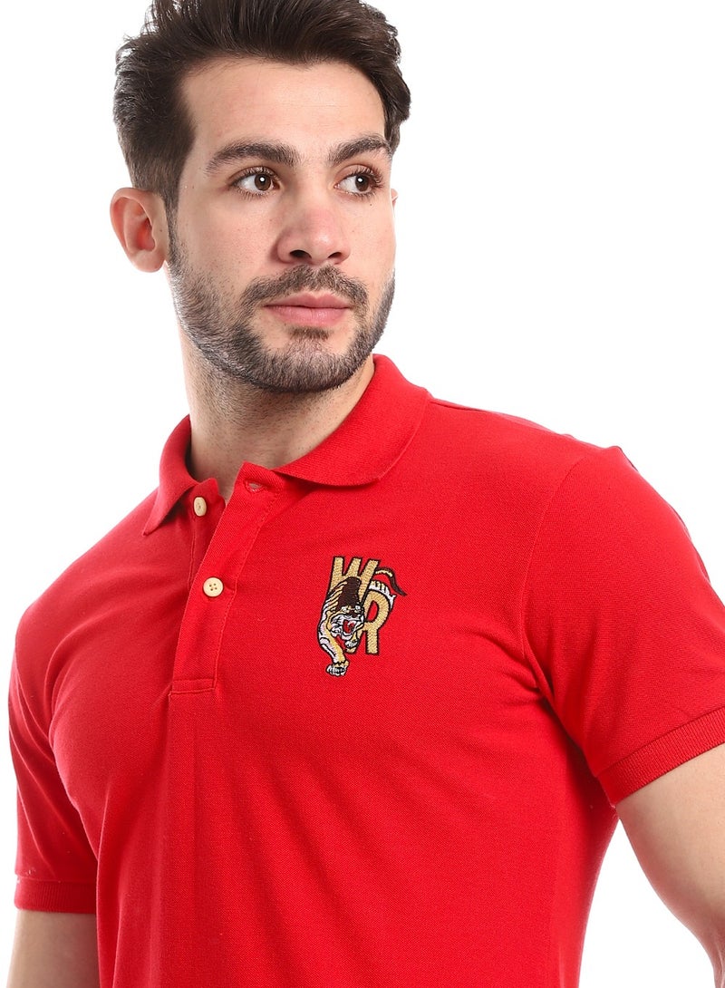 WHITE RABBIT Stitched Chest Logo Pique Patterned Polo Shirt  - Image 3