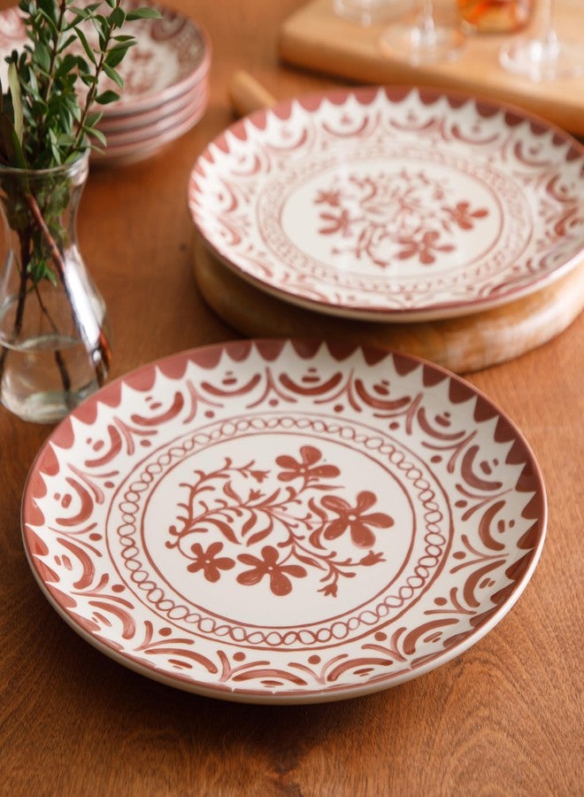 Bloomhouse - 2-Time Oprah’s Favorite Things - Valencia Flor 2 Piece 13” Serving Platter Set, Stoneware Platters, Mediterranean Floral Decal Design, Microwave & Dishwasher Safe, Pomegranate Red - Image 4