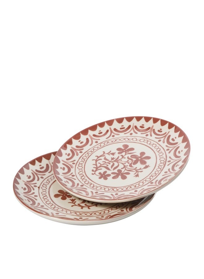 Bloomhouse - 2-Time Oprah’s Favorite Things - Valencia Flor 2 Piece 13” Serving Platter Set, Stoneware Platters, Mediterranean Floral Decal Design, Microwave & Dishwasher Safe, Pomegranate Red - Image 1