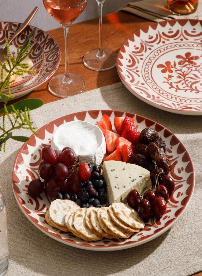 Bloomhouse - 2-Time Oprah’s Favorite Things - Valencia Flor 2 Piece 13” Serving Platter Set, Stoneware Platters, Mediterranean Floral Decal Design, Microwave & Dishwasher Safe, Pomegranate Red - Image 2