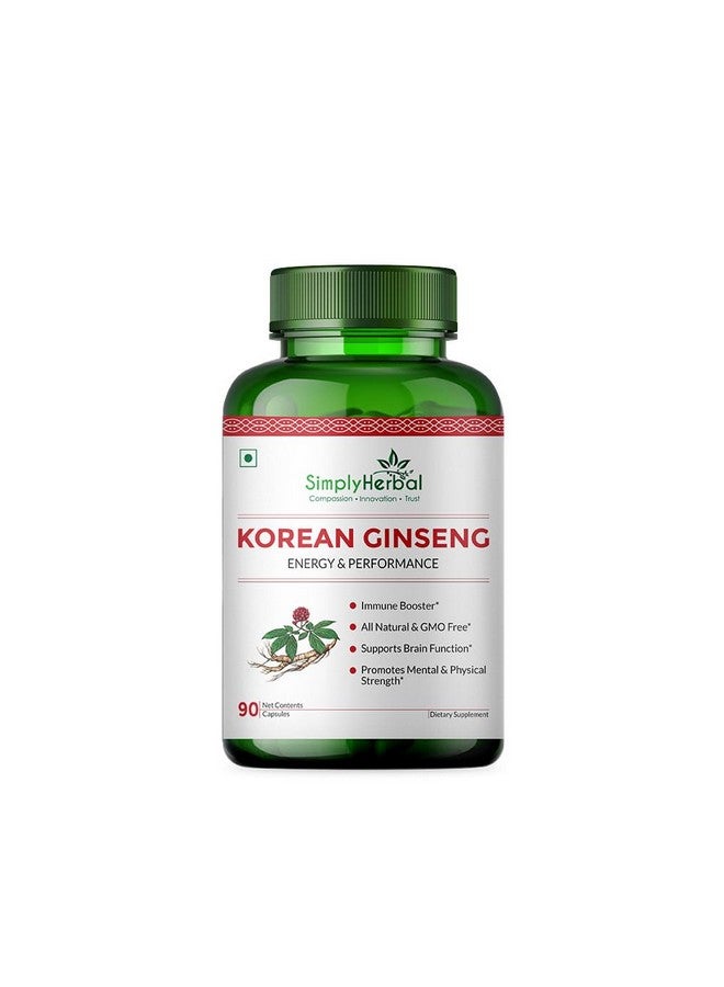Simply Herbal جنسنغ كوري أحمر عشبي بسيط 1000 ملغ - 90 كبسولة نباتية | دعم الطاقة والحيوية والقدرة على التحمل | مكمل عشبي متكيف للرجال والنساء - Image 1