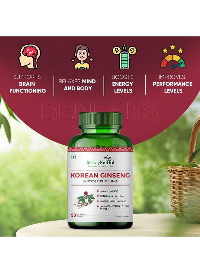 Simply Herbal جنسنغ كوري أحمر عشبي بسيط 1000 ملغ - 90 كبسولة نباتية | دعم الطاقة والحيوية والقدرة على التحمل | مكمل عشبي متكيف للرجال والنساء - Image 3