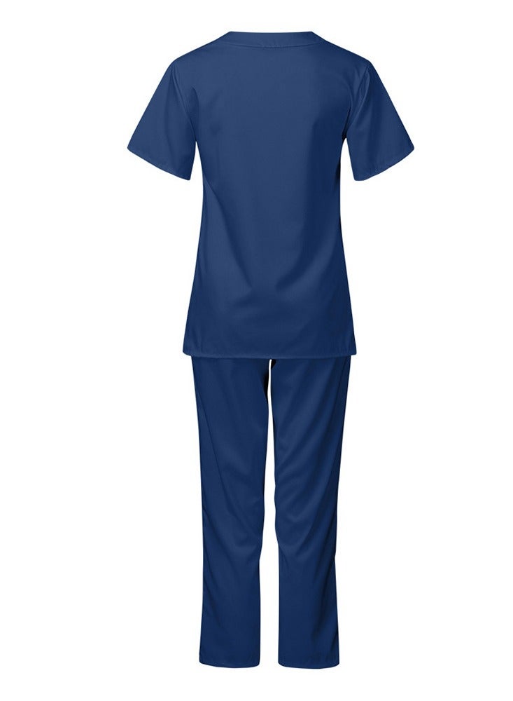 Loquat Medical Uniform Scrubs Set Fast Dry V-Neck Top and Loose Pants Suit Dark Blue - Image 2