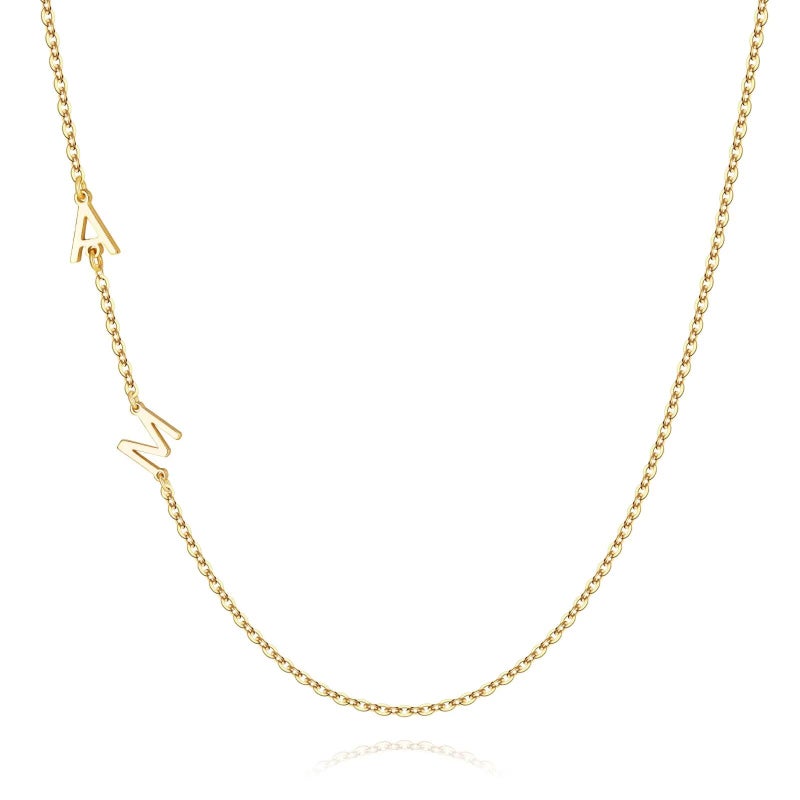 M MOOHAM 2 Initial Necklaces for Women Gifts - 14K Gold Plated Dainty Gold Letter A Necklace Sideways Initial M Necklace Jewelry Birthday Gifts for Women Wife Mom - Image 1