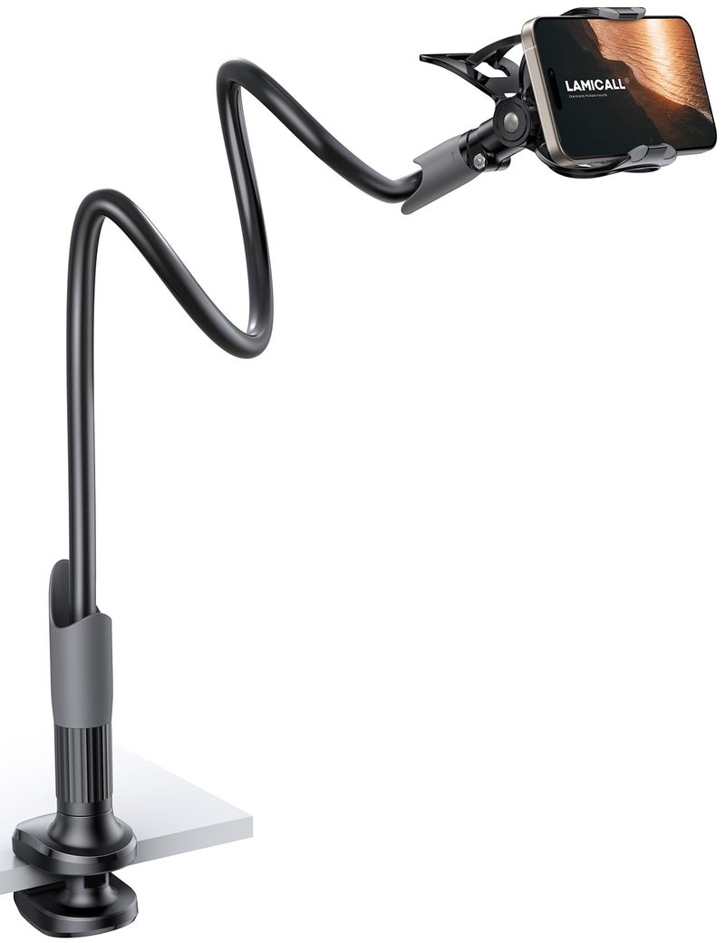 Lamicall Gooseneck Phone Holder for Bed - Cell Phone Mount Clamp Clip, Flexible Long Arm, Overhead Mount for Desk Headboard Bedside, for iPhone 16 Pro Max, 15 Pro Max, 14 Plus, 13 Mini & 4-7" Phone - Image 1