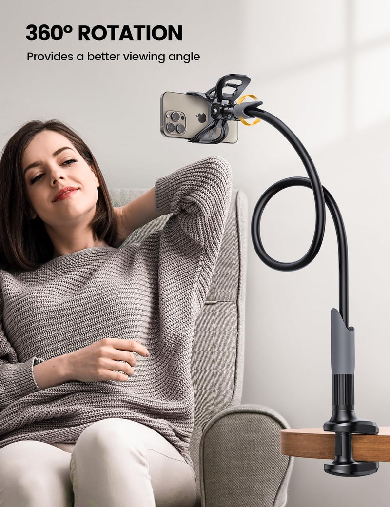 Lamicall Gooseneck Phone Holder for Bed - Cell Phone Mount Clamp Clip, Flexible Long Arm, Overhead Mount for Desk Headboard Bedside, for iPhone 16 Pro Max, 15 Pro Max, 14 Plus, 13 Mini & 4-7" Phone - Image 3