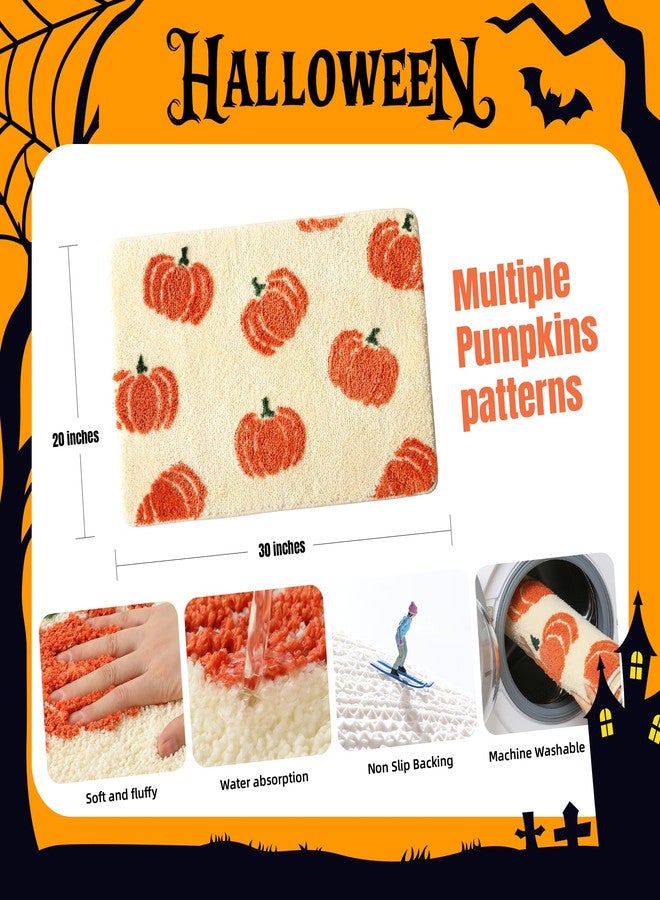 TRUEDAYS Beige Bathroom Rugs with Orange Pumpkins, Cute Bath Mat for Halloween and Thanksgiving, Soft Non Slip Farmhouse Mats Funny Indoor Rug Home Decor Fall and Autumn - Image 3