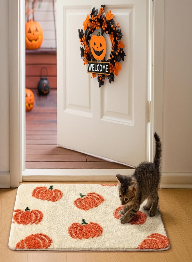 TRUEDAYS Beige Bathroom Rugs with Orange Pumpkins, Cute Bath Mat for Halloween and Thanksgiving, Soft Non Slip Farmhouse Mats Funny Indoor Rug Home Decor Fall and Autumn - Image 2