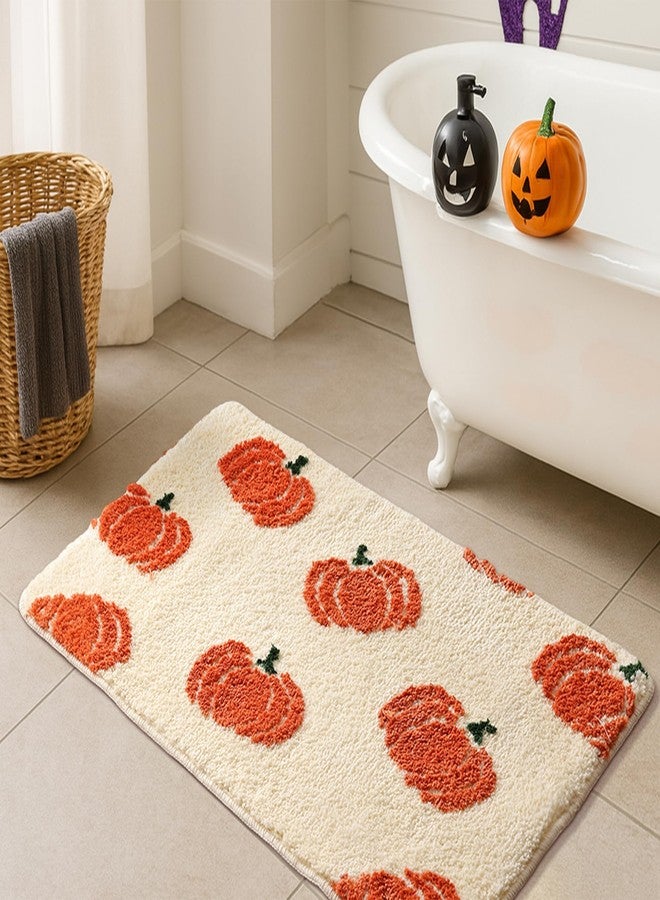 TRUEDAYS Beige Bathroom Rugs with Orange Pumpkins, Cute Bath Mat for Halloween and Thanksgiving, Soft Non Slip Farmhouse Mats Funny Indoor Rug Home Decor Fall and Autumn - Image 4