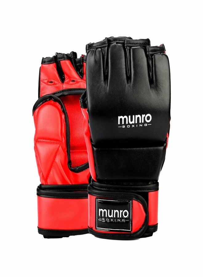 MUNRO Combat MMA Grappling Gloves - (Black/Red), Training Glove, Martial Arts Glove for Men and Women, Kickboxing, Karate, Cage Fighting Open Palm Gloves, Hook and Loop Closure. (S/M) - Image 1