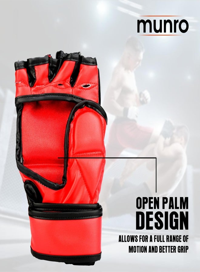 MUNRO Combat MMA Grappling Gloves - (Black/Red), Training Glove, Martial Arts Glove for Men and Women, Kickboxing, Karate, Cage Fighting Open Palm Gloves, Hook and Loop Closure. (S/M) - Image 3