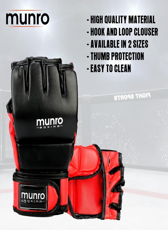 MUNRO Combat MMA Grappling Gloves - (Black/Red), Training Glove, Martial Arts Glove for Men and Women, Kickboxing, Karate, Cage Fighting Open Palm Gloves, Hook and Loop Closure. (S/M) - Image 2