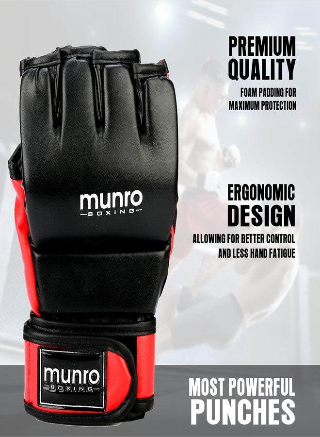MUNRO Combat MMA Grappling Gloves - (Black/Red), Training Glove, Martial Arts Glove for Men and Women, Kickboxing, Karate, Cage Fighting Open Palm Gloves, Hook and Loop Closure. (S/M) - Image 4