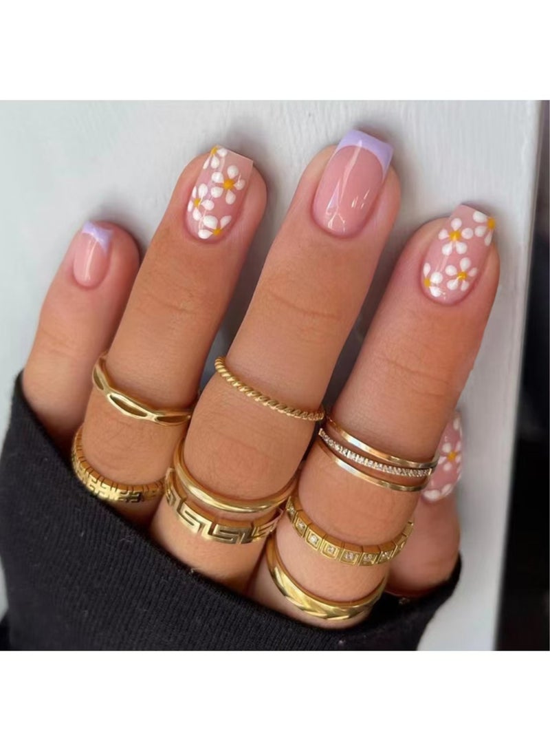 JOSQUEWNN Press on nails,24-Piece New European and American Wearable Almond-Shaped Short Pink Gradient Minimalist Nail Tips,Fake Acrylic Nails With Glue Kit. - Image 1