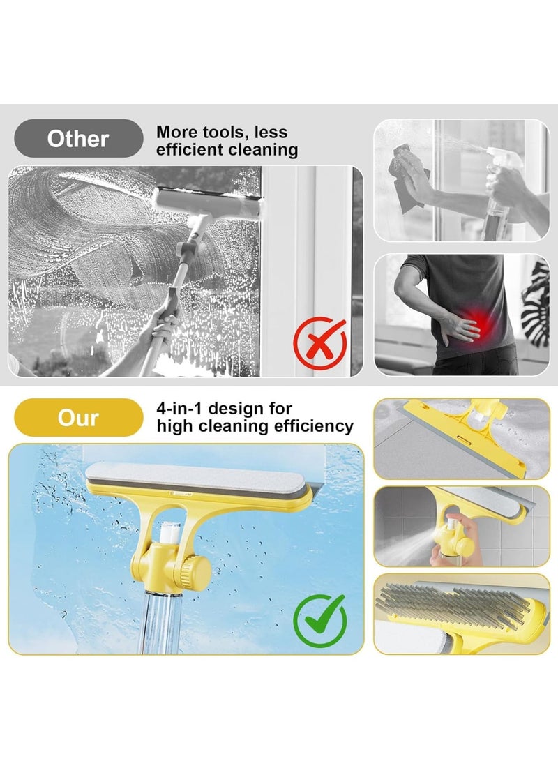 SYOSI Glass Cleaning Squeegee, 4-in-1 Adjustable Angle Window Cleaner with Scrub Brush Spray and Sponge, Multi-Purpose Shower Car Mirror Glass Wiper for Home and Auto Cleaning - Image 3