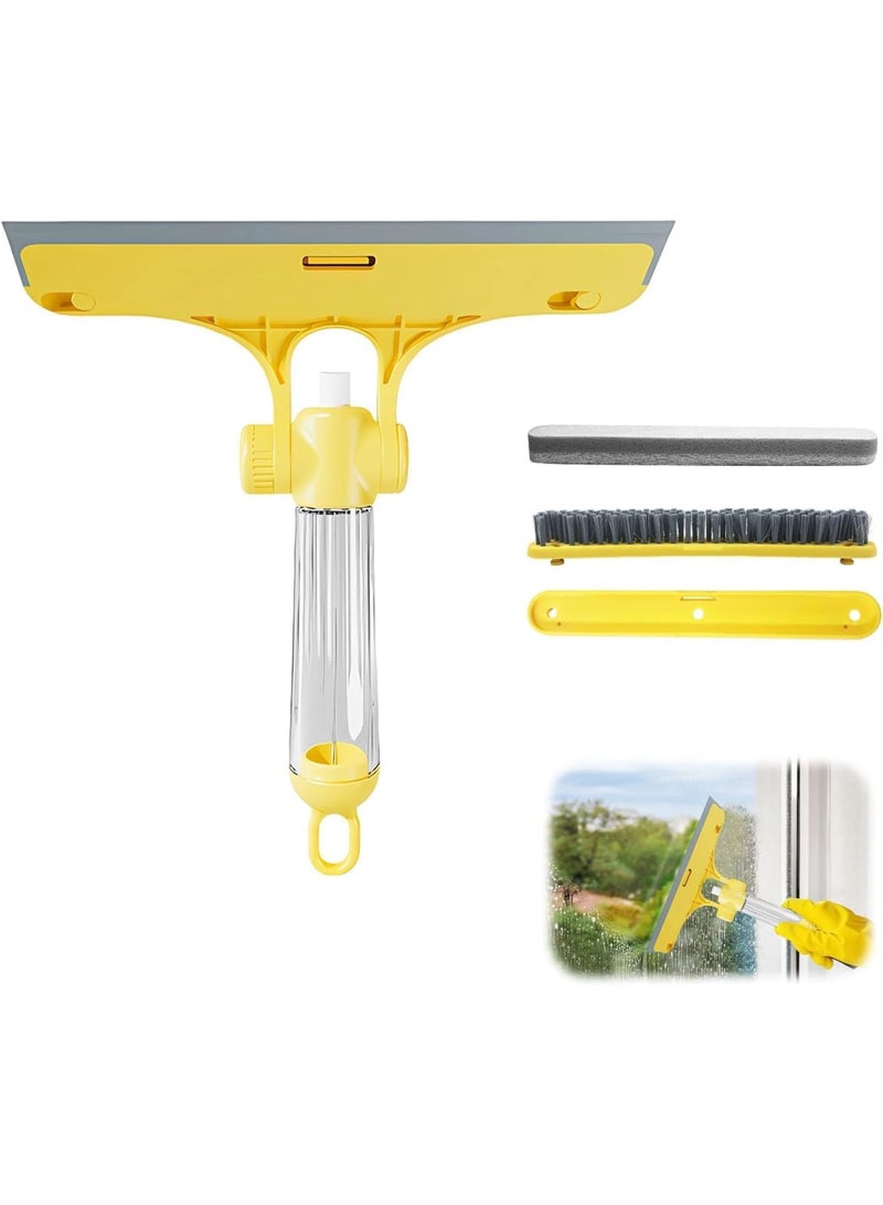 SYOSI Glass Cleaning Squeegee, 4-in-1 Adjustable Angle Window Cleaner with Scrub Brush Spray and Sponge, Multi-Purpose Shower Car Mirror Glass Wiper for Home and Auto Cleaning - Image 1