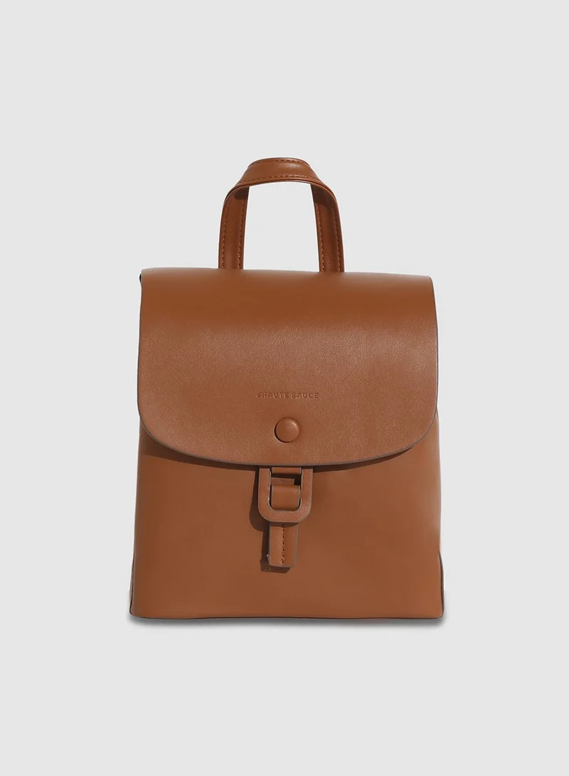 Buckle Flap Backpack - Brown