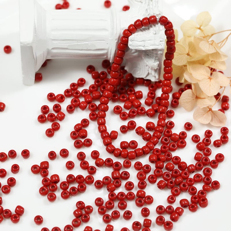 Bala&Fillic Red Color 4mm Seed Beads About 1200pcs/100Grams in Bag, 6/0 Glass Craft Beads for Making Bracelet and Necklace (Red) - Image 2