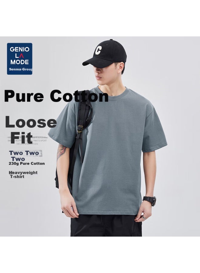Geniolamode Men's Short Sleeve T-shirt New Pure Cotton Heavyweight Comfortable Breathable Five-point Sleeve Loose Casual All-match Top - Image 1