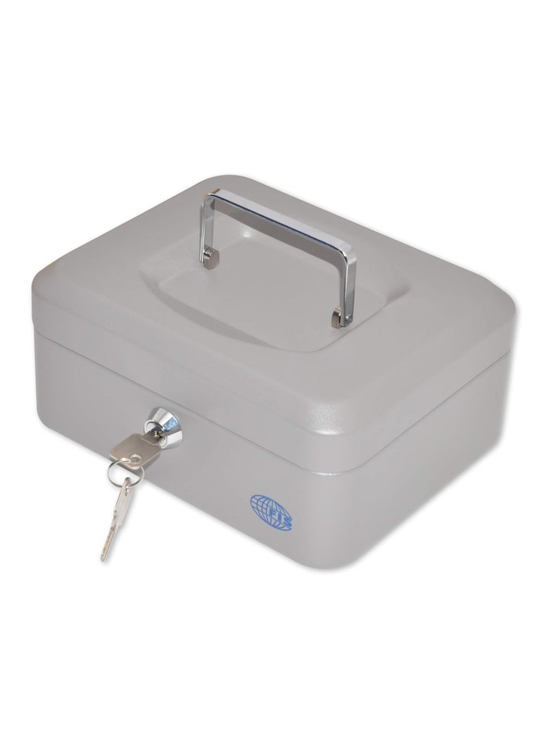 FIS Matt Finish Cash Box with Key 8in, Grey - FSCPTS0032GY - Image 1