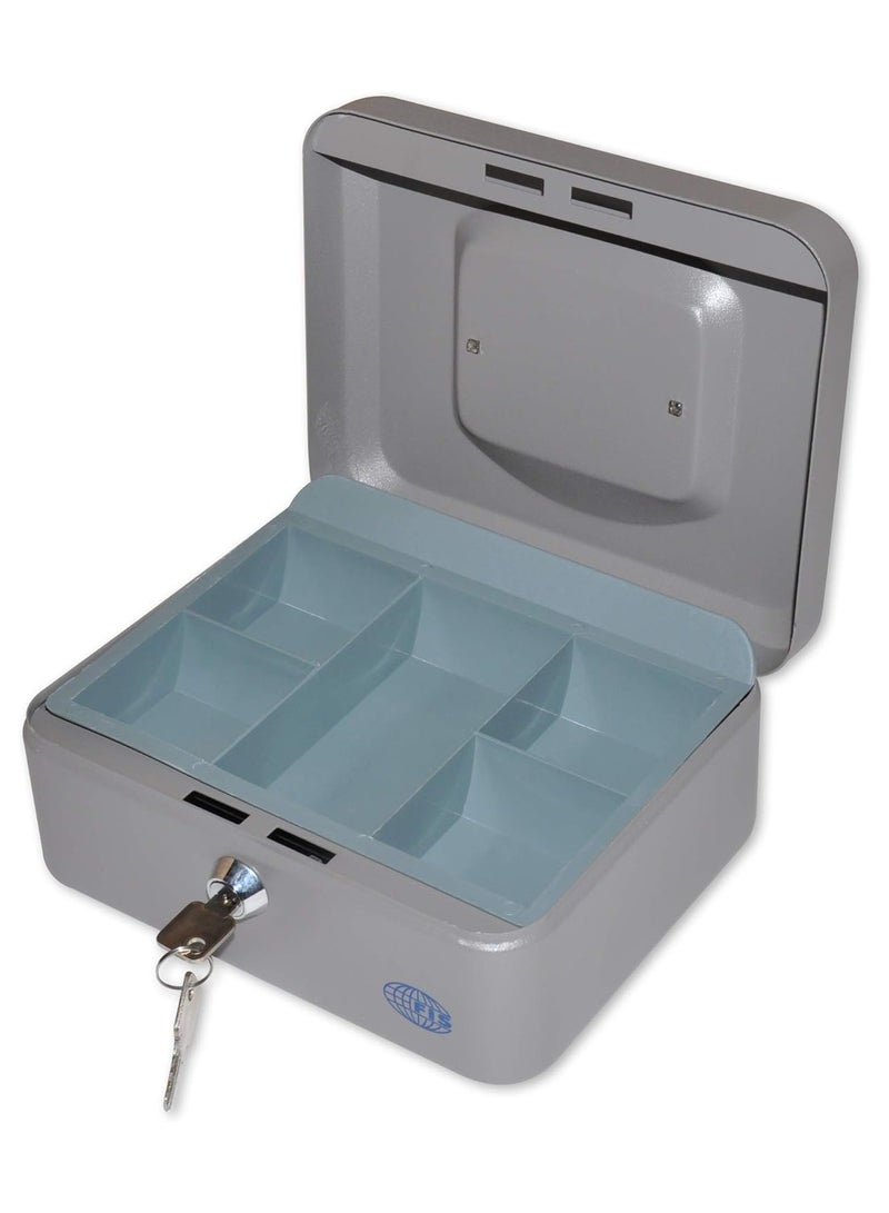 FIS Matt Finish Cash Box with Key 8in, Grey - FSCPTS0032GY - Image 2