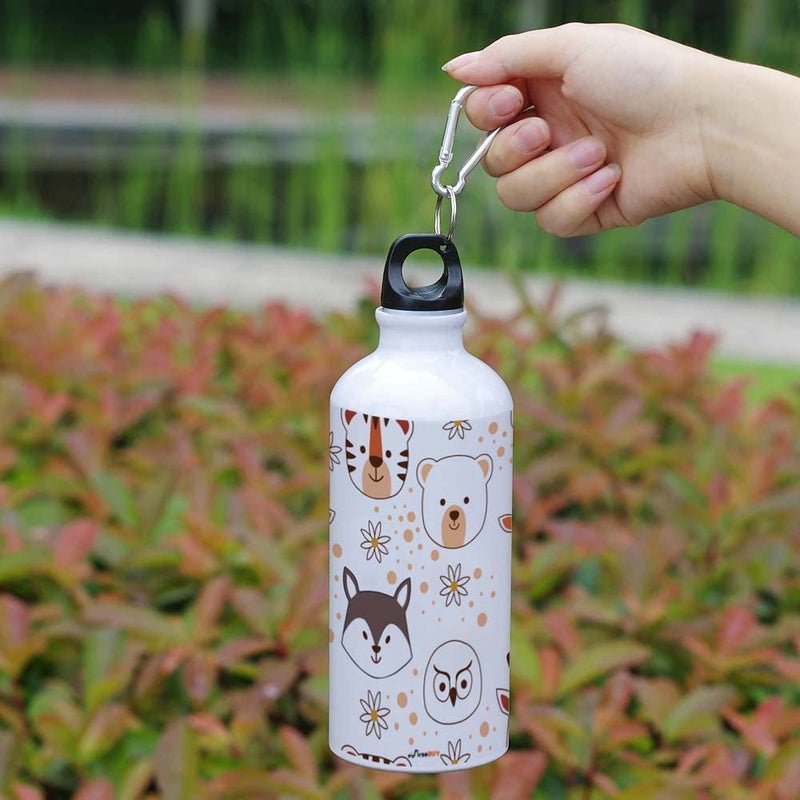 FirseBUY Water Bottle Light Portable 600ml Aluminium Water Bottle with Cartoon Animal Faces Pattern Print Funny Bottle Gift for Kids Girls and Boys - Image 2