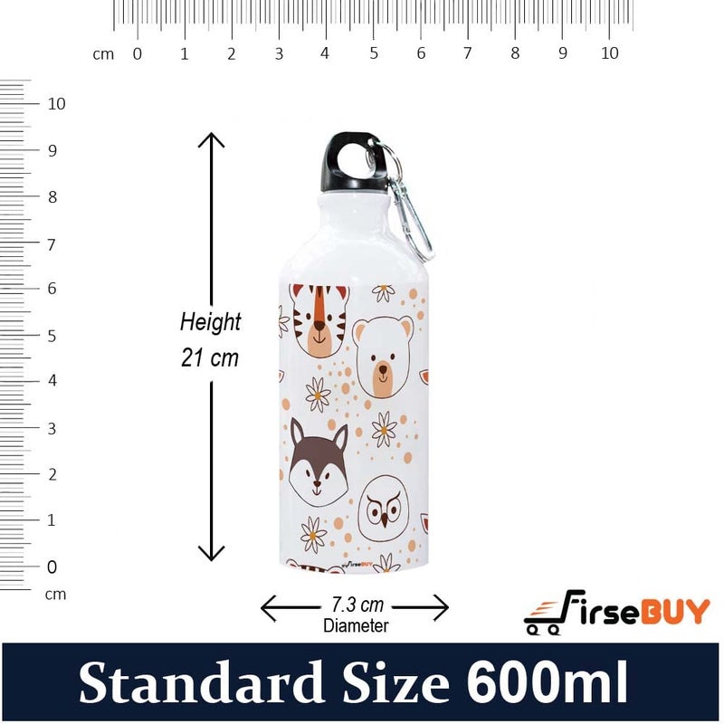 FirseBUY Water Bottle Light Portable 600ml Aluminium Water Bottle with Cartoon Animal Faces Pattern Print Funny Bottle Gift for Kids Girls and Boys - Image 4