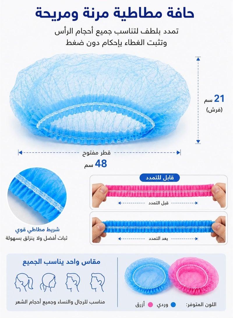 Monda 200 PCS Disposable Bouffant Caps, 21 Inch Non-Woven Hair Nets, Breathable Elastic Head Covers for Kitchen, Food Service, Salon and Medical Use, 100 Blue + 100 Pink - Image 2