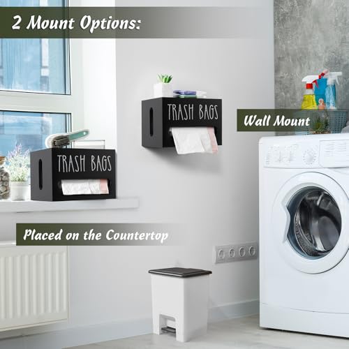 DRASTAR Trash Bag Dispenser, Large Wooden Trash Bag Holder Wall Mount, Black Roll Holder for for 13-gallon Plastic Garbage Bags Dispenser Countertop, Under Kitchen Sink Organization - Image 3